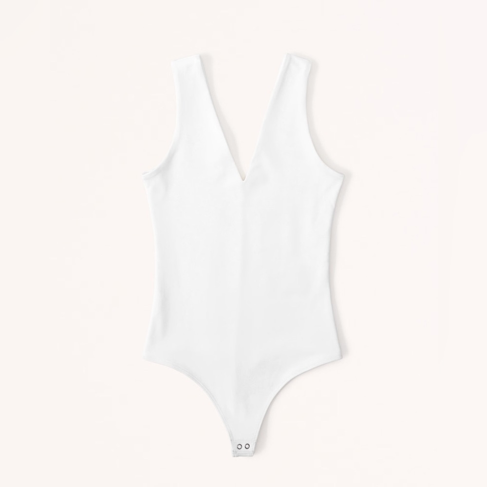 Abercrombie Fitch Seamless Fabric V-Neck Bodysuit White